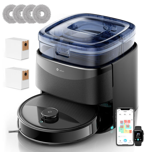 LEFANT M3 Robot Aspirador y Fregasuelos con Mapeo, 12000 Pa, 220min, Evitación Obstáculos PSD 190°, Estación Todo en uno, Navegación dToF, Autovaciado, Secado, 5G WiFi/App/Alexa, Negro