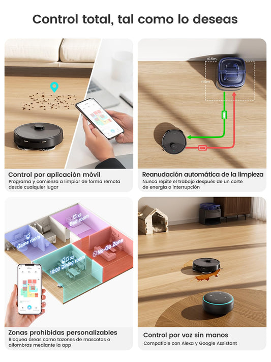 LEFANT M3 Robot Aspirador y Fregasuelos con Mapeo, 12000 Pa, 220min, Evitación Obstáculos PSD 190°, Estación Todo en uno, Navegación dToF, Autovaciado, Secado, 5G WiFi/App/Alexa, Negro