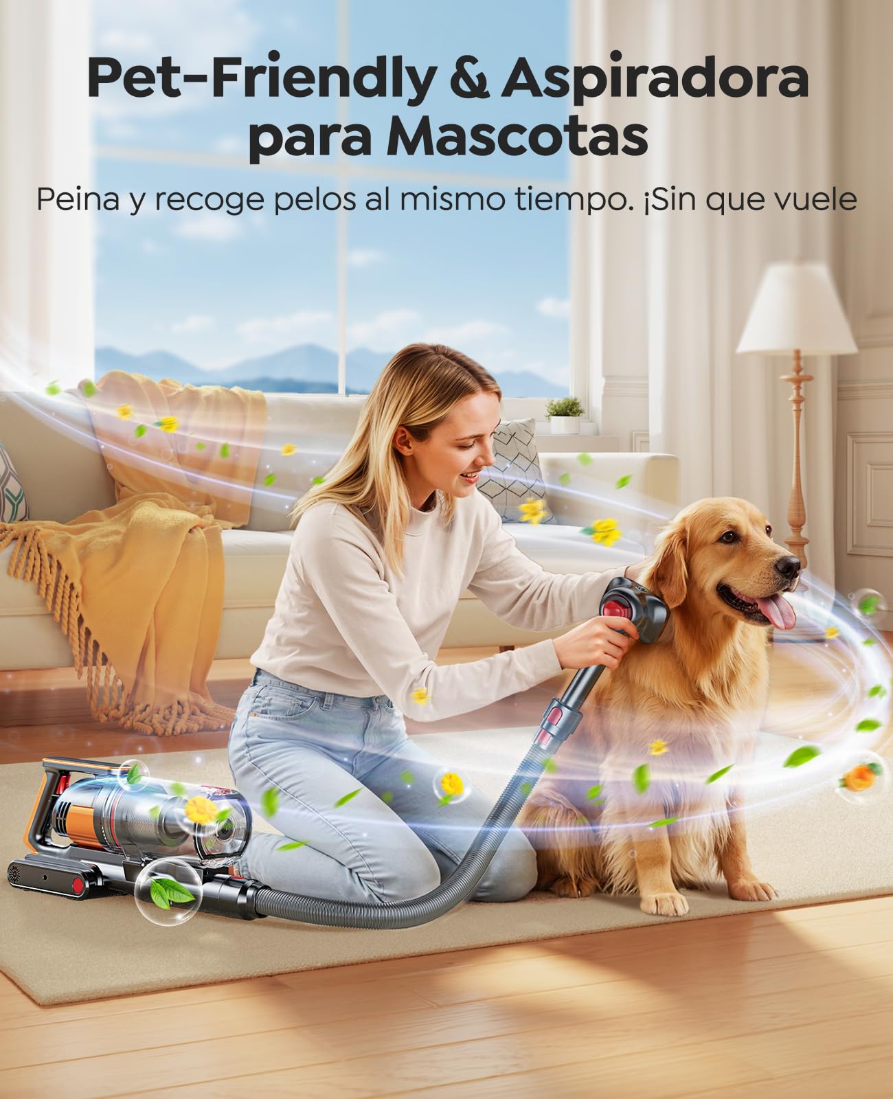 Aspiradora sin Cable 50kPa/600W/65Mins Aspiradora Escoba Potente Aromática con Cepillo para Mascotas, Modo AUTO, Manguera 1M, Anti-Enredos, 15 en 1 Ideal para Pelo de Mascotas/Suelos/Alfombras/Coche