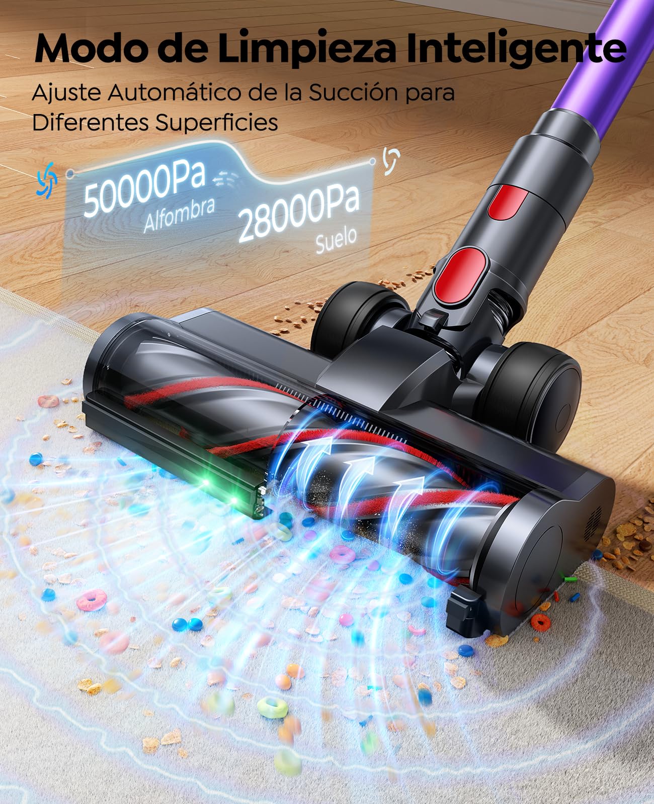 Aspiradora sin Cable 50kPa/600W/65Mins Aspiradora Escoba Potente Aromática con Cepillo para Mascotas, Modo AUTO, Manguera 1M, Anti-Enredos, 15 en 1 Ideal para Pelo de Mascotas/Suelos/Alfombras/Coche